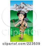 Poster, Art Print Of Native American Woman Holding A Bow Near Mountains