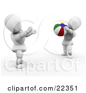 Two White Characters Tossing A Colorful Beach Ball On The Shore