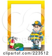 Poster, Art Print Of Fireman Border With Flames Around White Space