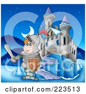 Poster, Art Print Of Knight Holding A Sword Near A Winter Castle