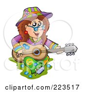Poster, Art Print Of Hippie Lady Playing A Guitar