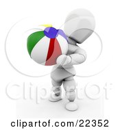 White Character Carrying A Colorful Yellow Blue Red Green And White Ball On The Beach