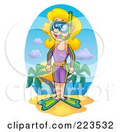 Royalty Free RF Clipart Illustration Of A Female Snorkeler On A Beach