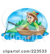 Boy Fishing In A Wooden Boat