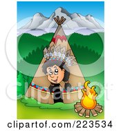 Royalty Free RF Clipart Illustration Of A Native American Man Peeking Out Of A Tepee
