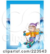 Poster, Art Print Of Skiing Boy Border Frame Around White Space
