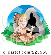 Poster, Art Print Of Cave Baby Holding A Bone