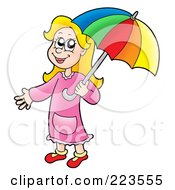 Royalty Free RF Clipart Illustration Of A Girl Holding A Colorful Umbrella