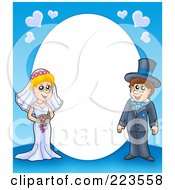 Poster, Art Print Of Frame Border Of A Wedding Couple And Hearts Around White Oval Space
