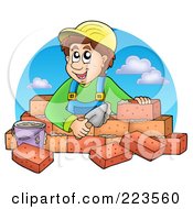 Royalty Free RF Clipart Illustration Of A Bricklayer With Bricks by visekart