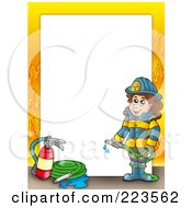 Poster, Art Print Of Firewoman Border With Flames Around White Space