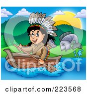 Poster, Art Print Of Fish Jumping By A Native American Man Rowing A Boat