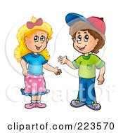 Royalty Free RF Clipart Illustration Of A Boy And Girl Waving