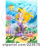 Poster, Art Print Of Blond Mermaid Playing With Bubbles