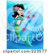 Poster, Art Print Of Blond Mermaid Playing With Flowers