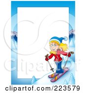 Poster, Art Print Of Skiing Girl Border Frame Around White Space