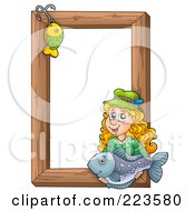 Poster, Art Print Of Fishing Hook And Woman Holding A Fish Over A Wooden Frame