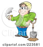 Royalty Free RF Clipart Illustration Of A Worker Man Smoking While Resting His Arm On His Shovel by visekart