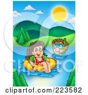 Poster, Art Print Of Boy And Girl Swimming In A Lake