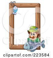 Poster, Art Print Of Fishing Hook And Man Holding A Fish Over A Wooden Frame