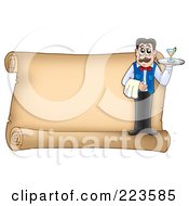 Royalty Free RF Clipart Illustration Of A Horizontal Parchment Page With A Waiter by visekart
