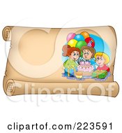 Royalty Free RF Clipart Illustration Of A Horizontal Parchment Page With Birthday Kids