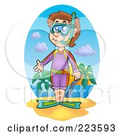 Royalty Free RF Clipart Illustration Of A Male Snorkeler On A Beach