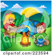 Poster, Art Print Of Boy And Girl Around A Campfire