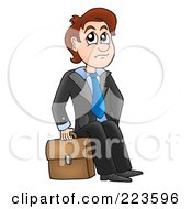 Royalty Free RF Clipart Illustration Of A Businessman Sitting By A Briefcase