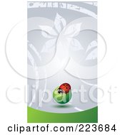Poster, Art Print Of Business Card Design Of A Ladybug On A Green Orb On Gray Floral And Green