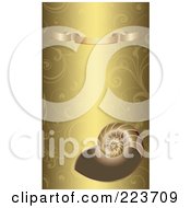 Business Card Design Of A Shell And Gold Banner On A Gold Floral Background
