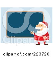 Poster, Art Print Of Santa Talking And Planning By A Blank Blue Board