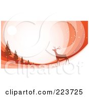 Poster, Art Print Of Christmas Background Of A Reindeer Under The Moonlight Near Trees Over Orange Swooshes