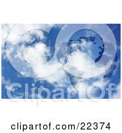 Poster, Art Print Of Planet Earth With Dark Continents Floating In A Blue Sky With White Clouds