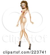 Poster, Art Print Of Sexy Pinup Woman Walking In Heels A Thong Bikini Looking Back Over Her Shades