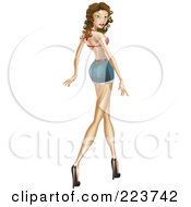 Sexy Pinup Woman Walking In Heels And Daisy Duke Denim Shorts
