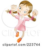 Poster, Art Print Of Happy Caucasian Girl Smiling And Jumping Into The Air