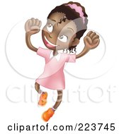 Happy African American Girl Smiling And Jumping Into The Air