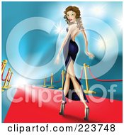 Royalty Free RF Clipart Illustration Of A Sexy Female Celebrity In A Gown Walking Down The Red Carpet With Flashes Of Camera Lights by AtStockIllustration