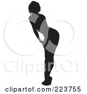 Poster, Art Print Of Sexy Black Silhouetted Woman In Heels Bending Over With Her Hands On Her Knees