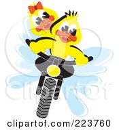Royalty Free RF Clipart Illustration Of A Biker Duck Couple On A Motorcycle
