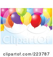 Poster, Art Print Of Birthday Party Background Of Colorful Balloons Over Faint Blue