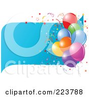 Poster, Art Print Of Birthday Party Background Of Colorful Balloons Over A Blue Wave With Confetti On White