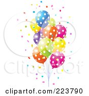 Poster, Art Print Of Group Of Confetti And Colorful Polka Dot Balloons