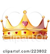 Golden Queen Crown With Ruby Hearts
