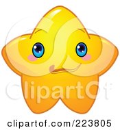 Royalty Free RF Clipart Illustration Of A Cute Yellow Star Character Biting His Lip by Pushkin