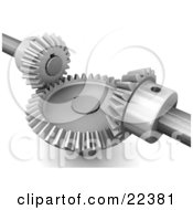 Clipart Illustration Of A Large Riveted Circular Gear Moving With Two Smaller Gears Catching In The Rivets