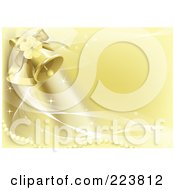 Royalty Free RF Clipart Illustration Of A Golden Wedding Background With Ringing Bells Sparkles Pearls And White Mesh Waves