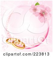 Royalty Free RF Clipart Illustration Of A Pink Wedding Background Of A Circle Of Cherry Blossoms Pink Pearls And Gold Rings by Pushkin