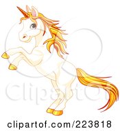 Poster, Art Print Of Cute Cream Unicorn Rearing Up